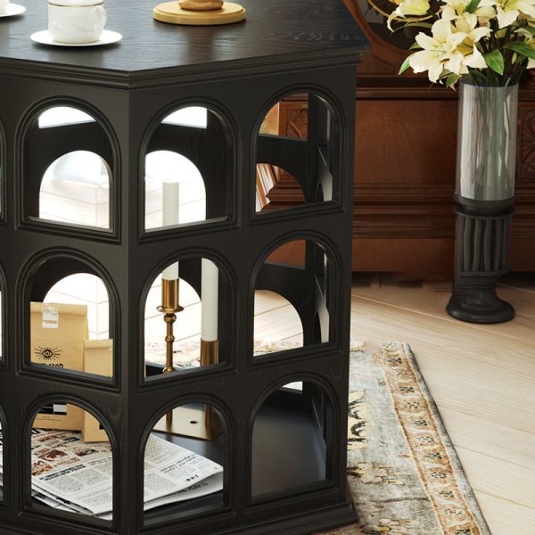 Contemporary Retro Hexagonal Solid Wood Hollow End Table For Living Room - Image 8