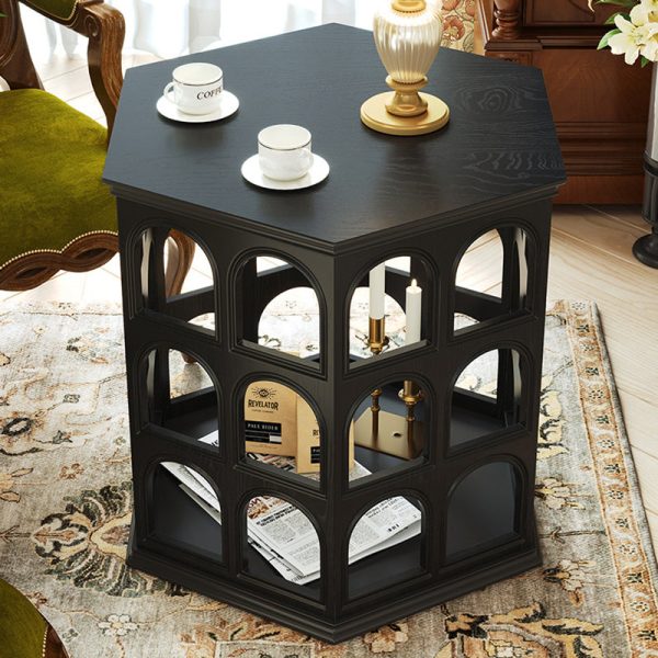 Contemporary Retro Hexagonal Solid Wood Hollow End Table For Living Room - Image 2