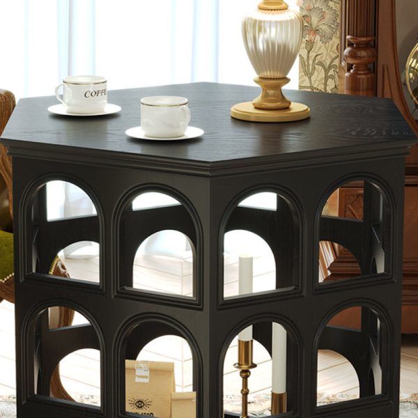 Contemporary Retro Hexagonal Solid Wood Hollow End Table For Living Room - Image 7