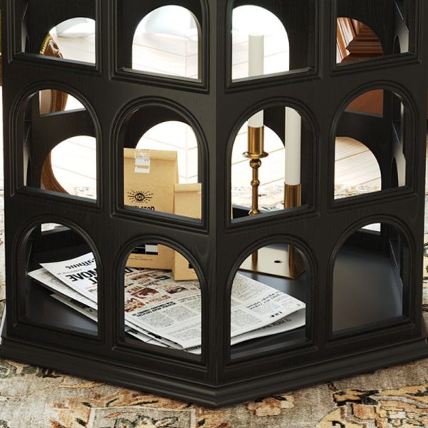 Contemporary Retro Hexagonal Solid Wood Hollow End Table For Living Room - Image 6