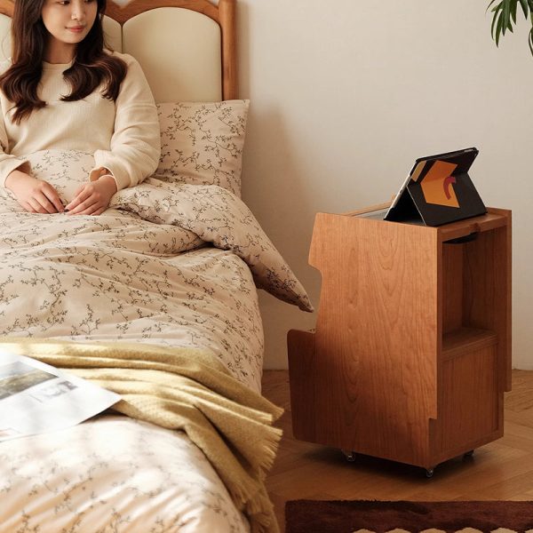 Traditional Japanese Solid Wood Glass Square Movable Nightstand Drawer Storage Shelf For Bedroom - Image 22