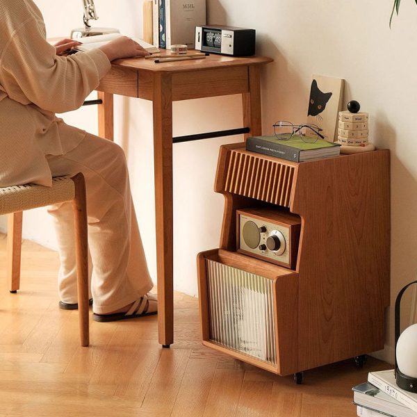 Traditional Japanese Solid Wood Glass Square Movable Nightstand Drawer Storage Shelf For Bedroom - Image 19