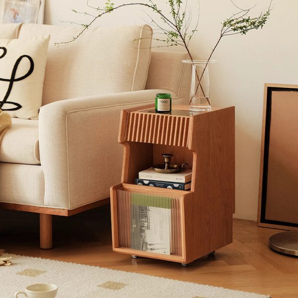 Traditional Japanese Solid Wood Glass Square Movable Nightstand Drawer Storage Shelf For Bedroom - Image 21