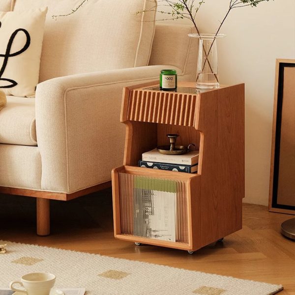 Traditional Japanese Solid Wood Glass Square Movable Nightstand Drawer Storage Shelf For Bedroom - Image 20