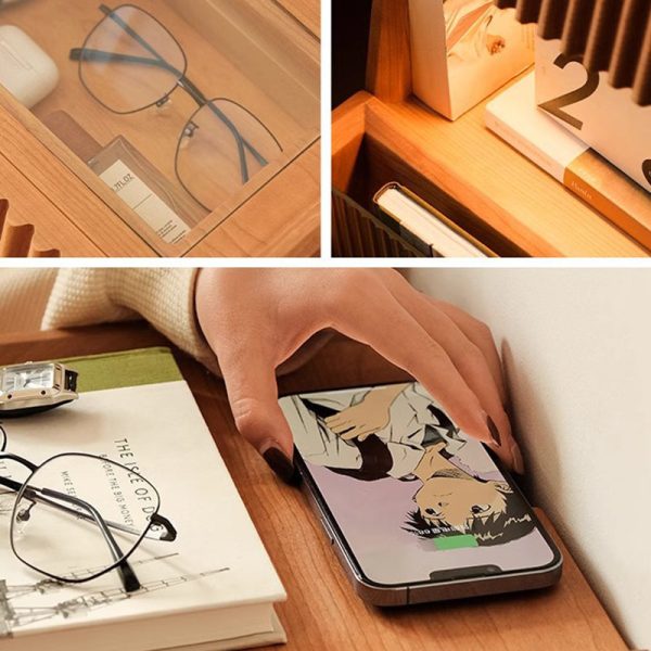 Traditional Japanese Solid Wood Glass Square Movable Nightstand Drawer Storage Shelf For Bedroom - Image 13