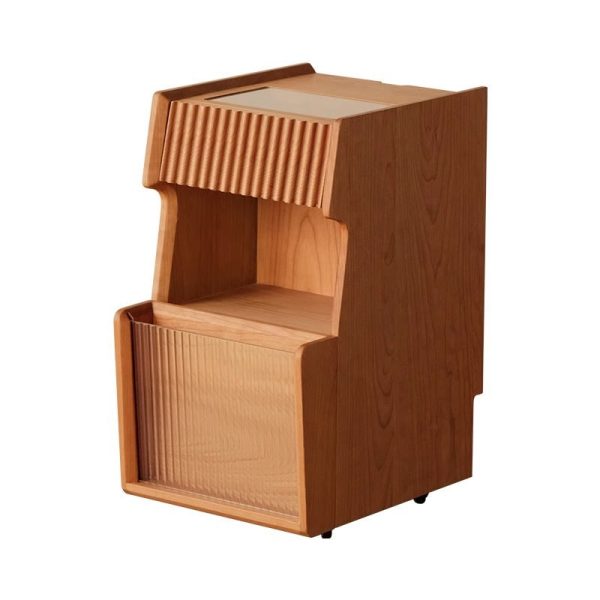 Traditional Japanese Solid Wood Glass Square Movable Nightstand Drawer Storage Shelf For Bedroom - Image 23