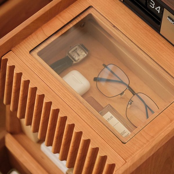 Traditional Japanese Solid Wood Glass Square Movable Nightstand Drawer Storage Shelf For Bedroom - Image 10