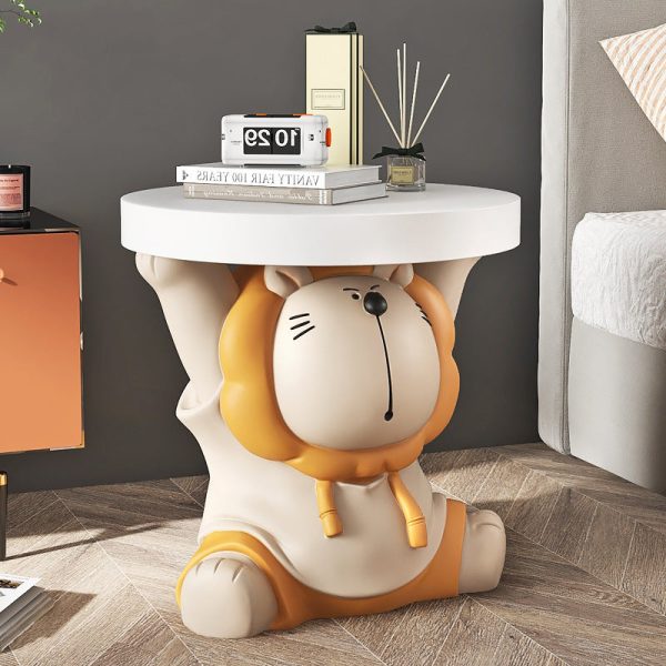 Contemporary Creative Animal Lion Resin Fiberglass Round Top Side Table For Living Room - Image 14