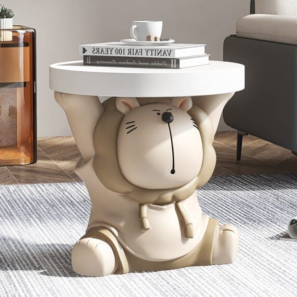 Contemporary Creative Animal Lion Resin Fiberglass Round Top Side Table For Living Room - Image 3