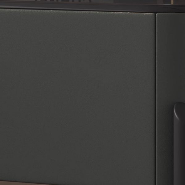 Contemporary Luxury Rectangular Tempered Glass Top Leather Veneered Solid Wood Frame Nightstand 1-Drawer For Bedroom - Image 6