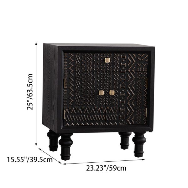 Traditional Farmhouse Geometric Cube Carved Pattern Solid Wood Nightstand Drawer Storage Cabinet For Bedroom - Image 4