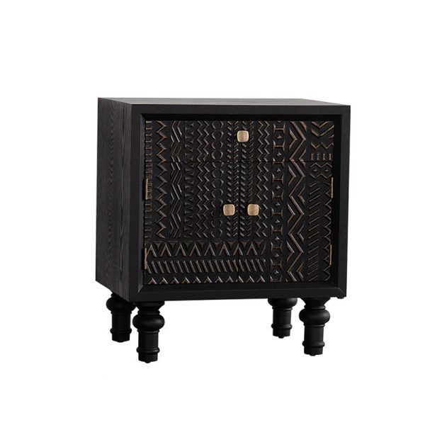 Traditional Farmhouse Geometric Cube Carved Pattern Solid Wood Nightstand Drawer Storage Cabinet For Bedroom - Image 11