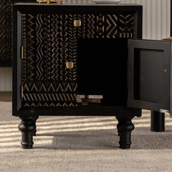 Traditional Farmhouse Geometric Cube Carved Pattern Solid Wood Nightstand Drawer Storage Cabinet For Bedroom - Image 8