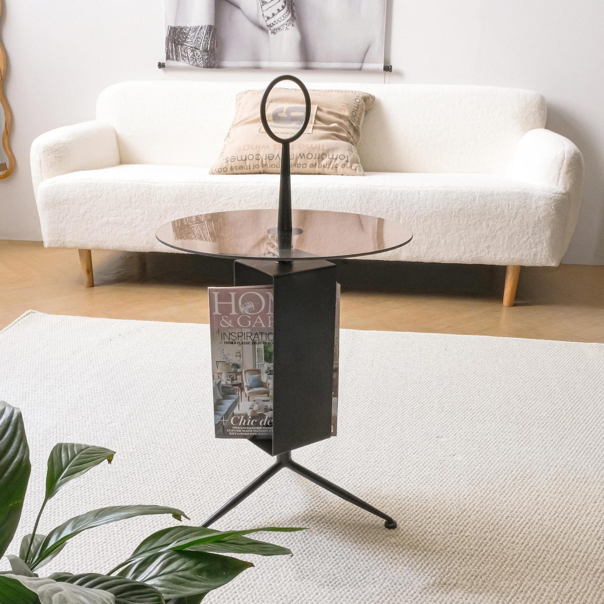 Contemporary Nordic Glass Round Top Iron Tripod End Table Storage Shelf For Living Room - Image 1