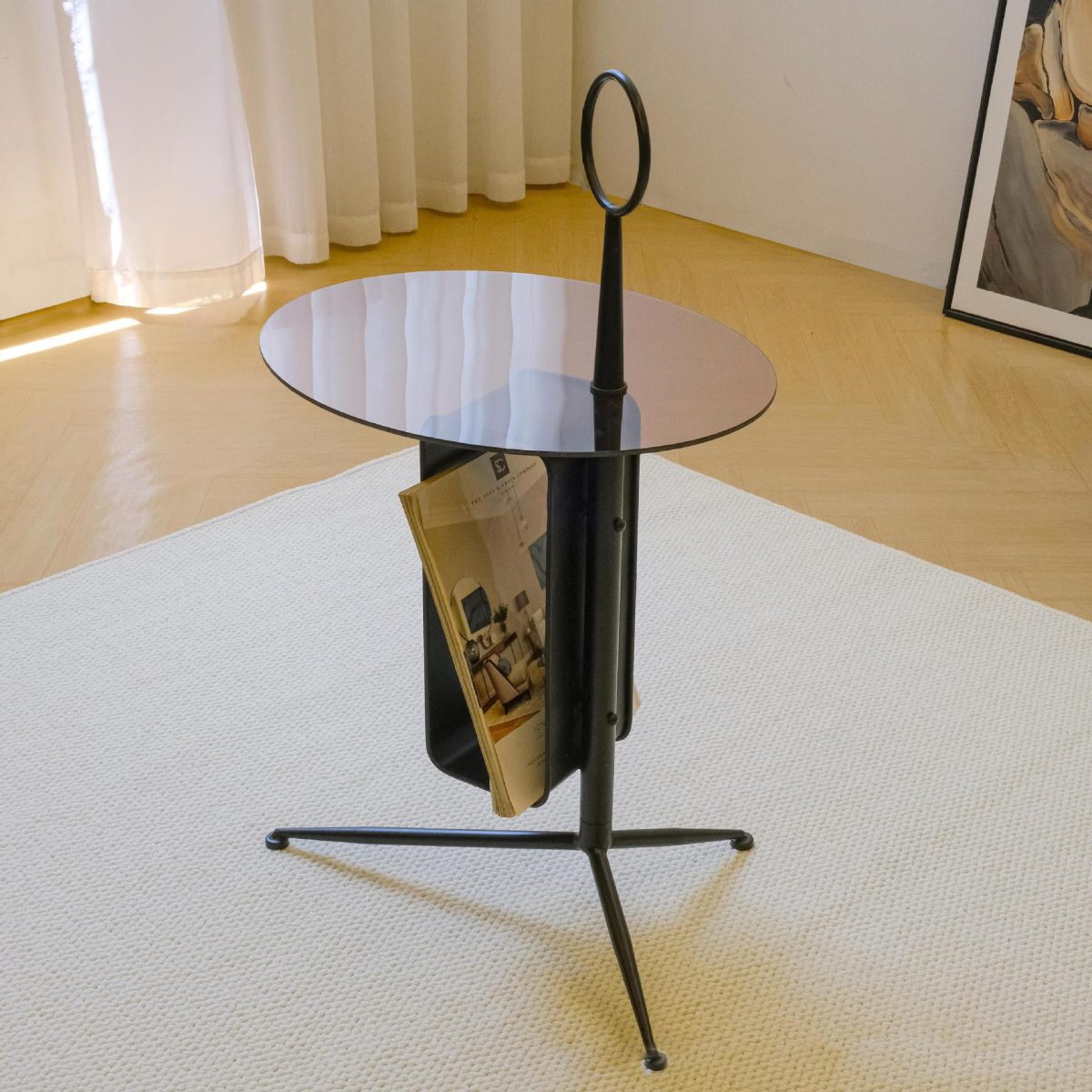 Contemporary Nordic Glass Round Top Iron Tripod End Table Storage Shelf For Living Room - Image 9