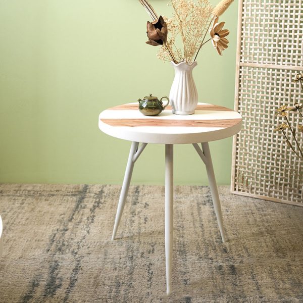 Contemporary Nordic MDF Round Top Iron Legs End Table For Living Room