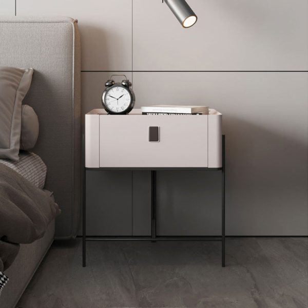 Modern Minimalist Geometric Square Glass Top Solid Wood Nightstand 1-Drawer For Bedroom