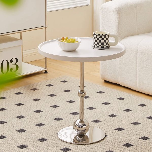 Contemporary Nordic Glass Round Top Stainless Steel End Table For Living Room