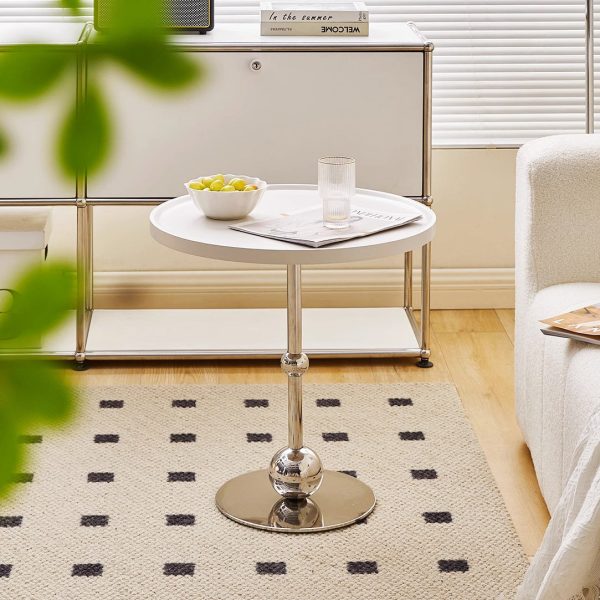Contemporary Nordic Glass Round Top Stainless Steel End Table For Living Room - Image 10