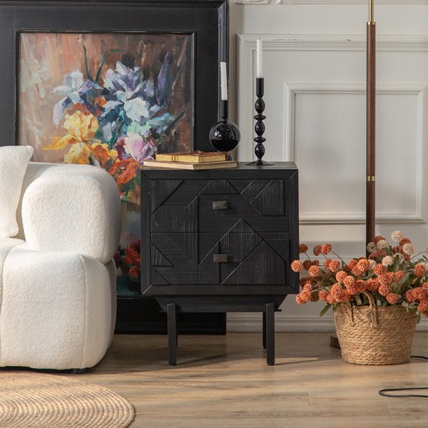 Traditional French Solid Wood Cube Nightstand 2-Drawer For Bedroom - Image 3