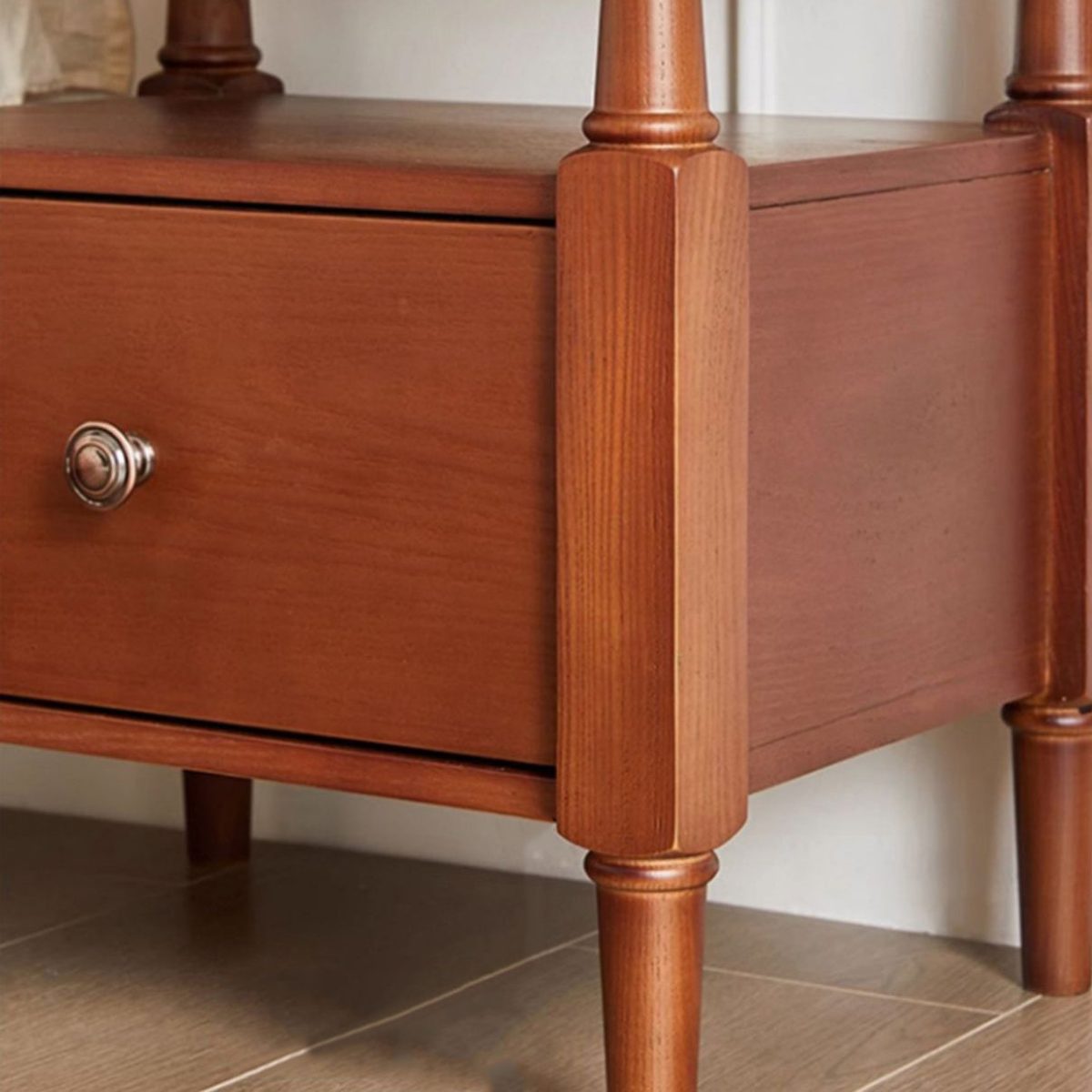 Traditional Vintage Square Solid Wood Nightstand 2-Tier Storage Drawer For Bedroom - Image 8