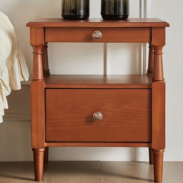 Traditional Vintage Square Solid Wood Nightstand 2-Tier Storage Drawer For Bedroom - Image 10