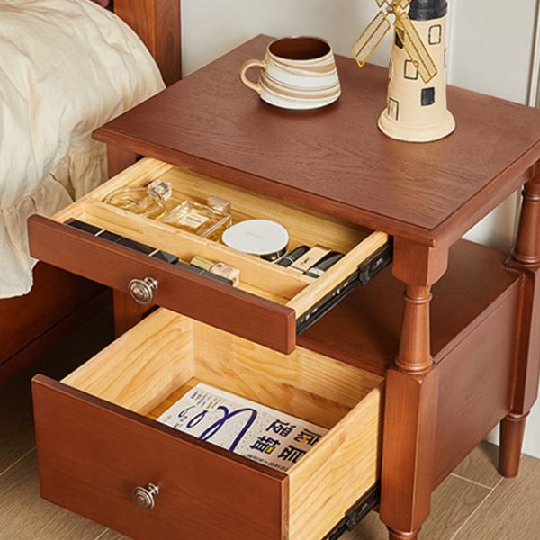 Traditional Vintage Square Solid Wood Nightstand 2-Tier Storage Drawer For Bedroom - Image 9
