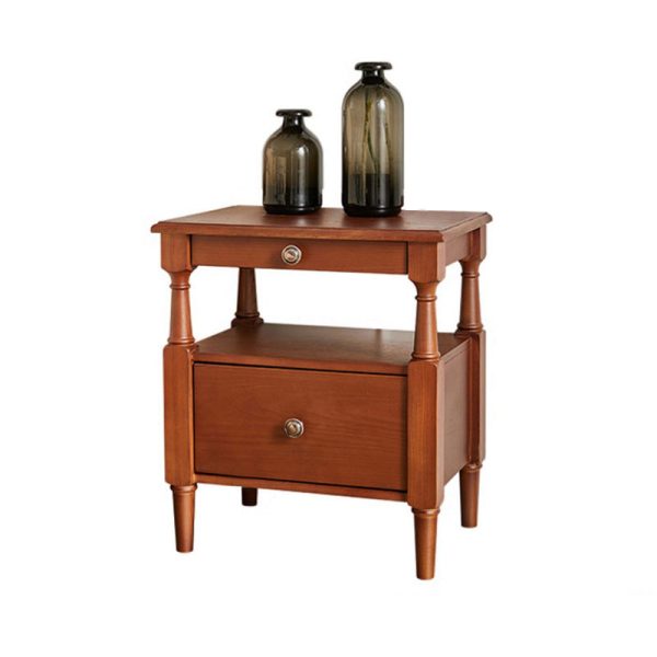 Traditional Vintage Square Solid Wood Nightstand 2-Tier Storage Drawer For Bedroom - Image 13