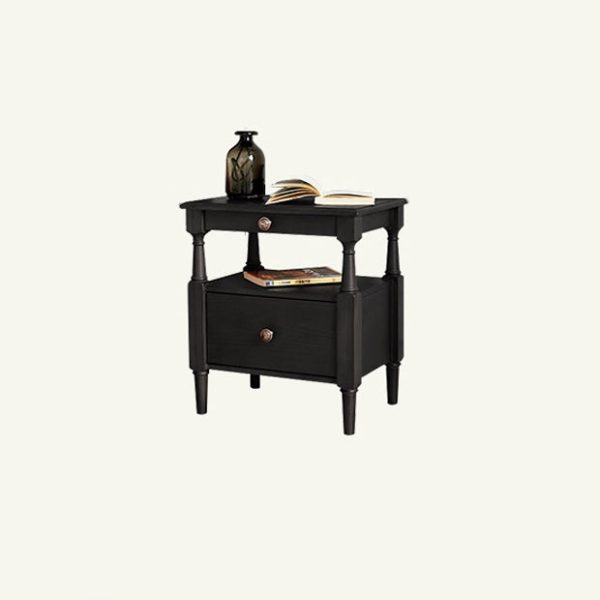 Traditional Vintage Square Solid Wood Nightstand 2-Tier Storage Drawer For Bedroom - Image 12