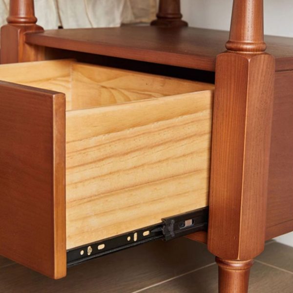 Traditional Vintage Square Solid Wood Nightstand 2-Tier Storage Drawer For Bedroom - Image 5