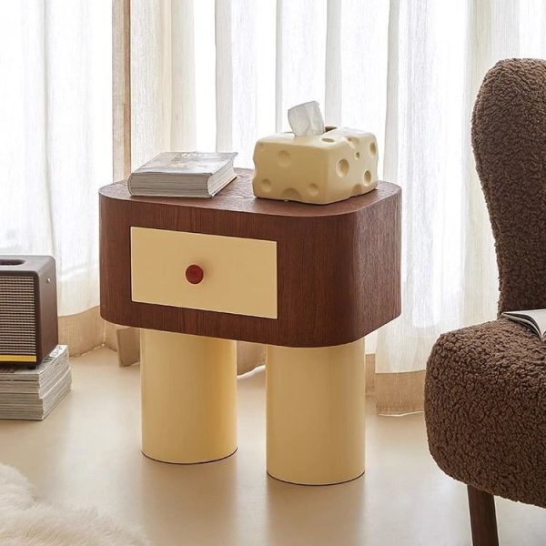 Contemporary Nordic Rounded Square MDF Top Solid Wood Base Nightstand 1-Drawer For Bedroom - Image 17