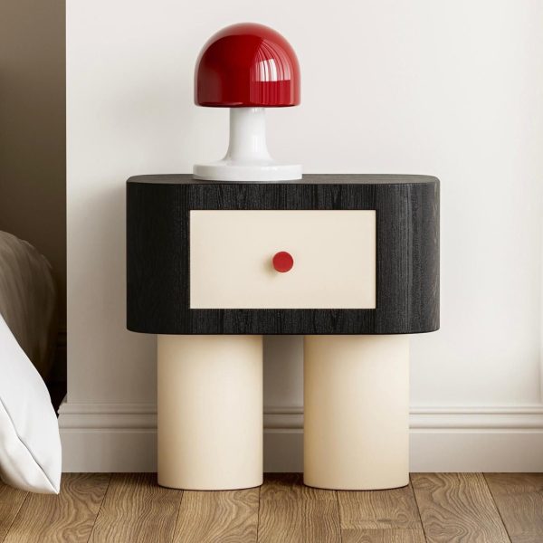 Contemporary Nordic Rounded Square MDF Top Solid Wood Base Nightstand 1-Drawer For Bedroom - Image 3