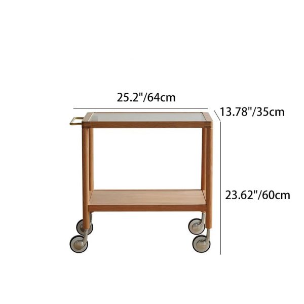 Contemporary Retro Rectangular Glass Top Solid Wood Frame End Table 2-Tier Casters For Living Room - Image 3