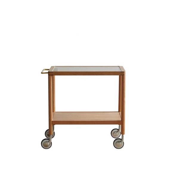 Contemporary Retro Rectangular Glass Top Solid Wood Frame End Table 2-Tier Casters For Living Room - Image 9