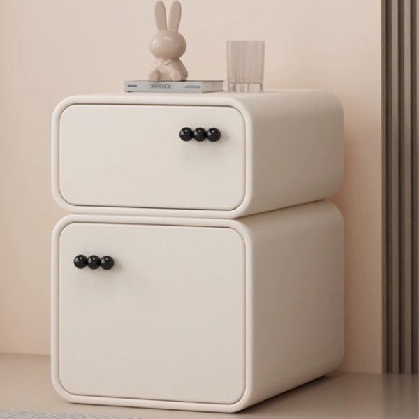 Contemporary Scandinavian Rectangular Solid Wood Microfiber Leather Veneered Nightstand 2-Drawer For Bedroom - Image 15