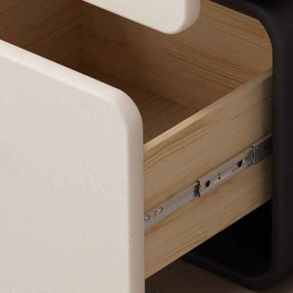 Contemporary Scandinavian Rectangular Solid Wood Microfiber Leather Veneered Nightstand 2-Drawer For Bedroom - Image 5