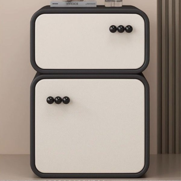 Contemporary Scandinavian Rectangular Solid Wood Microfiber Leather Veneered Nightstand 2-Drawer For Bedroom - Image 7