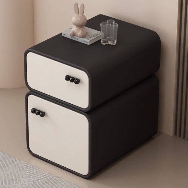 Contemporary Scandinavian Rectangular Solid Wood Microfiber Leather Veneered Nightstand 2-Drawer For Bedroom - Image 8