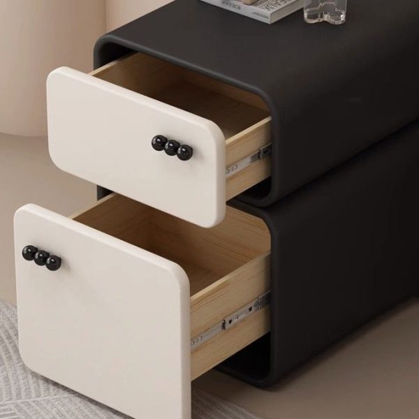 Contemporary Scandinavian Rectangular Solid Wood Microfiber Leather Veneered Nightstand 2-Drawer For Bedroom - Image 6
