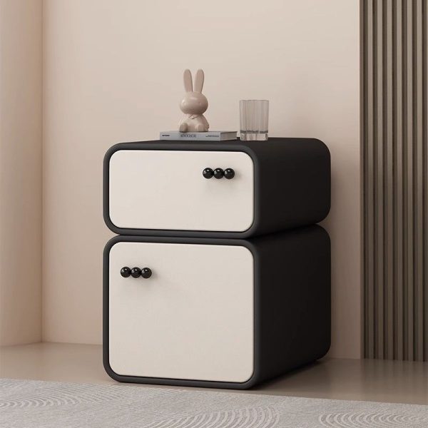 Contemporary Scandinavian Rectangular Solid Wood Microfiber Leather Veneered Nightstand 2-Drawer For Bedroom - Image 19