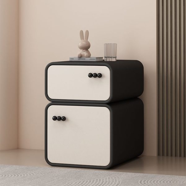 Contemporary Scandinavian Rectangular Solid Wood Microfiber Leather Veneered Nightstand 2-Drawer For Bedroom - Image 10