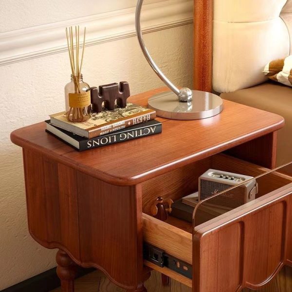 Traditional French Rectangular Solid Wood Top Nightstand Storage Drawer For Bedroom - Image 9