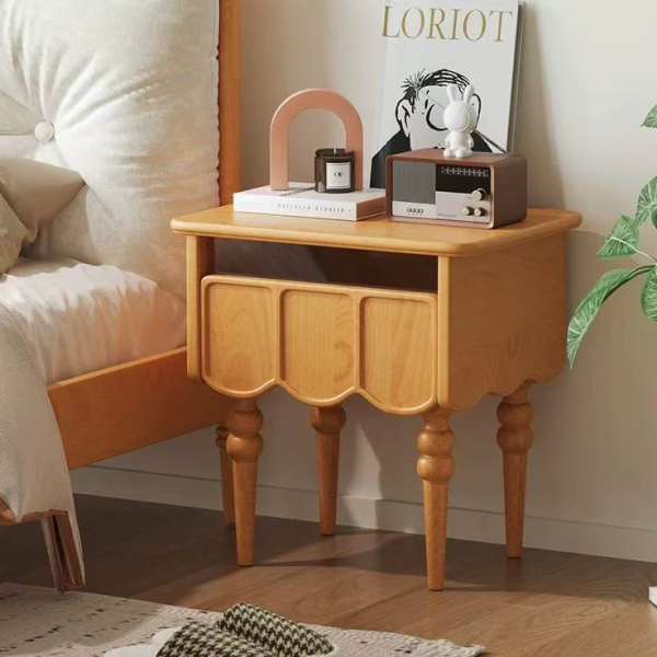 Traditional French Rectangular Solid Wood Top Nightstand Storage Drawer For Bedroom - Image 13