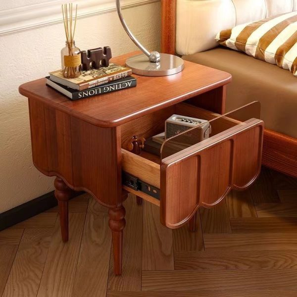 Traditional French Rectangular Solid Wood Top Nightstand Storage Drawer For Bedroom - Image 11