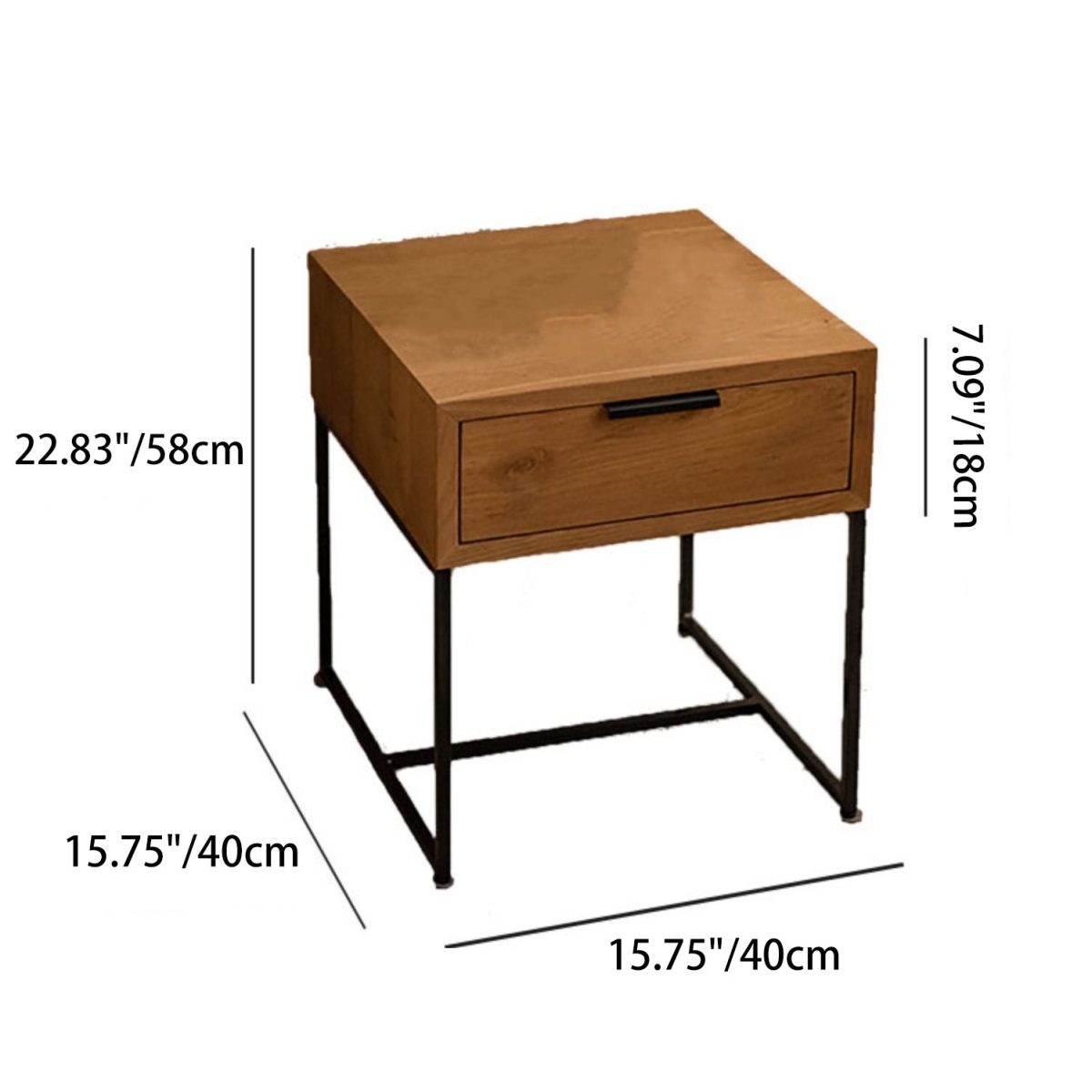 Traditional Japanese Solid Wood Iron Base Rectangular Nightstand 1-Drawer For Bedroom - Image 4