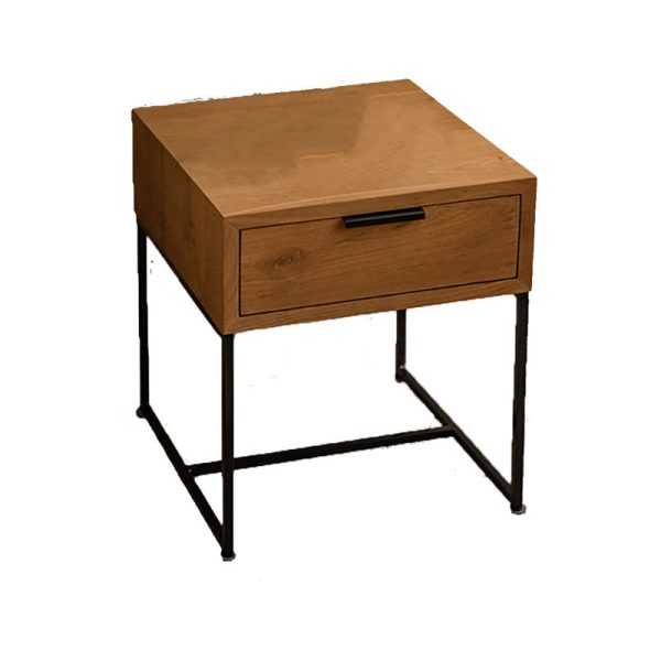 Traditional Japanese Solid Wood Iron Base Rectangular Nightstand 1-Drawer For Bedroom - Image 10