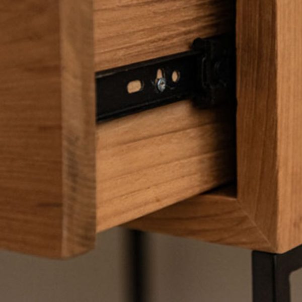 Traditional Japanese Solid Wood Iron Base Rectangular Nightstand 1-Drawer For Bedroom - Image 5