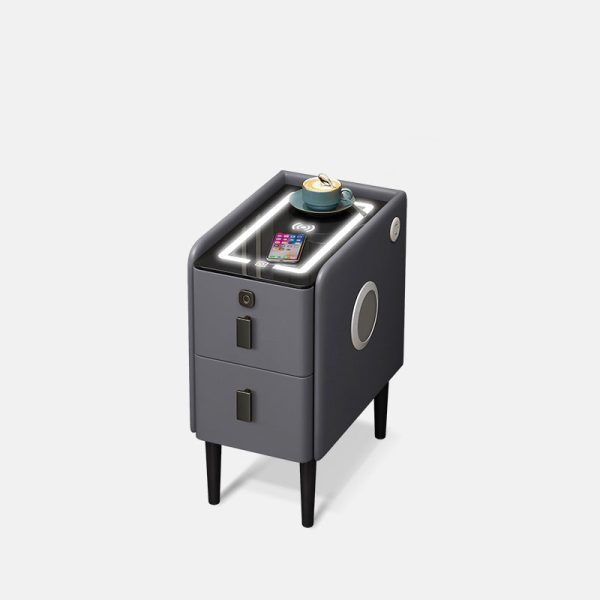 Contemporary Luxury Narrow Rectangular Glass Top Leather Veneered Multi-Functional Nightstand 2-Drawer For Bedroom - Image 13
