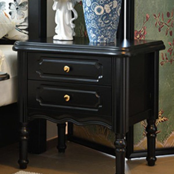 Traditional European Rectangular Solid Wood Nightstand 2-Drawer For Bedroom - Image 2