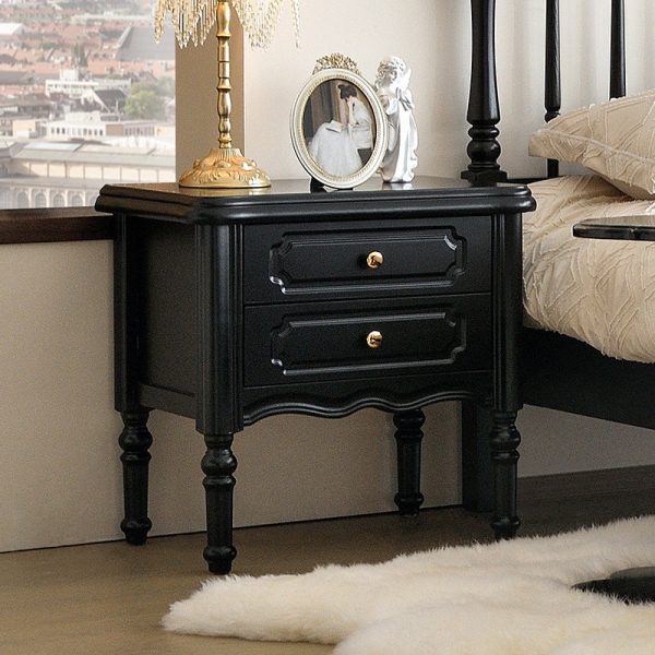 Traditional European Rectangular Solid Wood Nightstand 2-Drawer For Bedroom